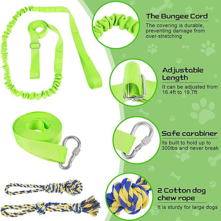 XiaZ Tug of War Dog Toy, Interactive Dogs Toy Bungee Hanging Tether with 2 Chew Rope Toys, Heavy Duty Puppy Outdoor Activity Aggressive Chewers Best Small to Large Boredom Exercise and Play (Green)