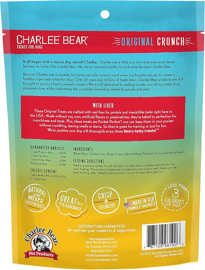 Charlee Bear Original Dog Treats, Chicken Liver, 16 oz (Pack of 2)
