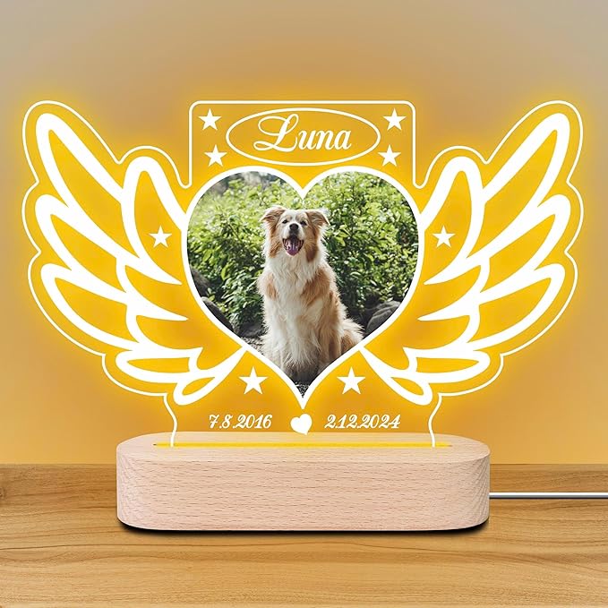 Personalized Pet Memorial Gifts, Pet Loss Gifts in Memory of Dog Night Lights, Custom Dog Memorial Plaque, Cat Memorial Photo Frame (Design #6)