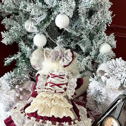 Fashion Sweet Puppy Dog Lace Princess Dress for EXTRAL Small and Small Dog B-WineRed Medium
