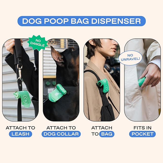 Springer Premium Dog Poop Bags with Dispenser Holder Included, 300 Count, Leak Proof and Thick Waste Bag Refill Rolls, Unscented, Made from Recycled Plastic with Easy to Open Tab