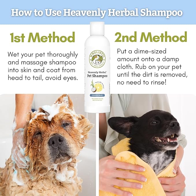 Wholistic Pet Organics Pet Shampoo Concentrate: Heavenly Herbal Organic Dog Shampoo and Conditioner - All Natural Puppy and Cat Shampoo for Dry, Itchy Skin, Allergies, Dandruff Shampoo