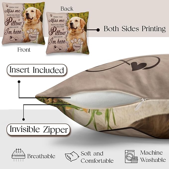 Personalized Pet Memorial Pillow with Photo, Dog Memorial Gifts for Loss of Dogs Cats, Pet Photo Gifts for Dog Lovers, in Memory of Pet, Loss of Dog Sympathy Gift, Dog Bereavement Gift