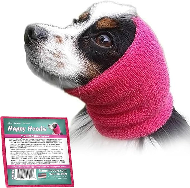 Happy Hoodie The Original Dog & Cat Calming Band - American Brand - Anxiety Relief/Noise Protection-Grooming-Thunder-Fireworks (XS, Pink) - Since 2008