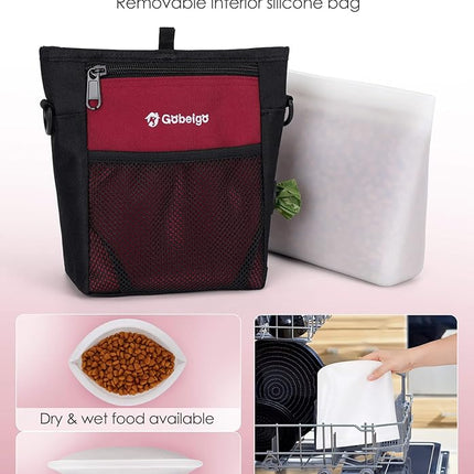 Gobeigo Dog Treat Pouch with Silicone Snack Bag, Front Pocket fits All Phones, 4 Cup Treat Bag with Training Clicker, Upgrade Stronger Magnetic Closure, 3 Ways to Wear Walking Fanny Pack (Red)