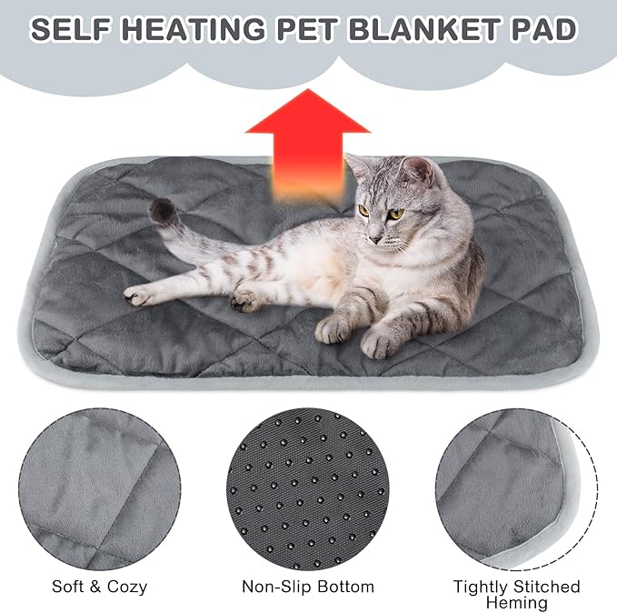4 Pack Self Heating Cat Pad Self Warming Dog Mat Reflects Body Heat Extra Warm Thermal Pet Pad Washable Dog Cat Bed Crate Bed Mat Blanket(Gray,18 x 24 Inch)