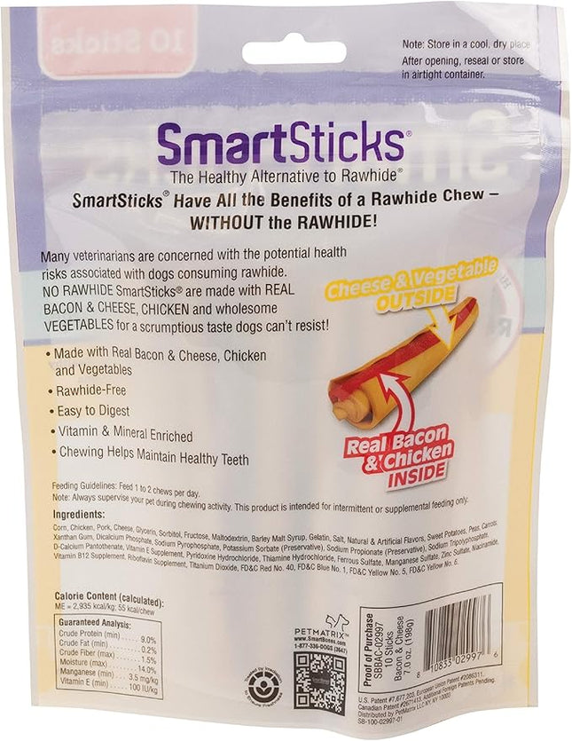 SmartBones SmartSticks, Treat Your Dog to a Rawhide-Free Chew Made With Real Bacon and Cheese, 10 count