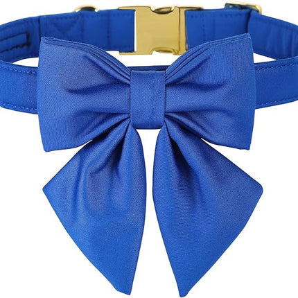 Maca Bates Klein Blue Dog Collar with Cute Solid Sailor Bow Tie for Large Girl Boy Dogs,Adjustbale Durable Breakaway Soft Collars with Bowtie for Female Male Puppy,Pet with Metal Buckle