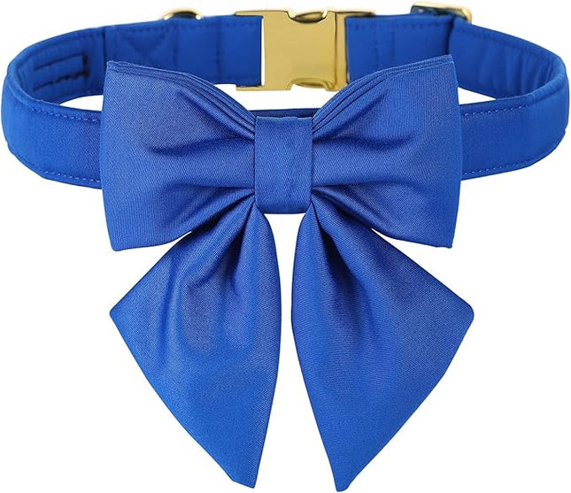 Maca Bates Klein Blue Dog Collar with Cute Solid Sailor Bow Tie for Small Girl Boy Dogs,Adjustbale Durable Breakaway Soft Collars with Bowtie for Female Male Puppy,Pet with Metal Buckle
