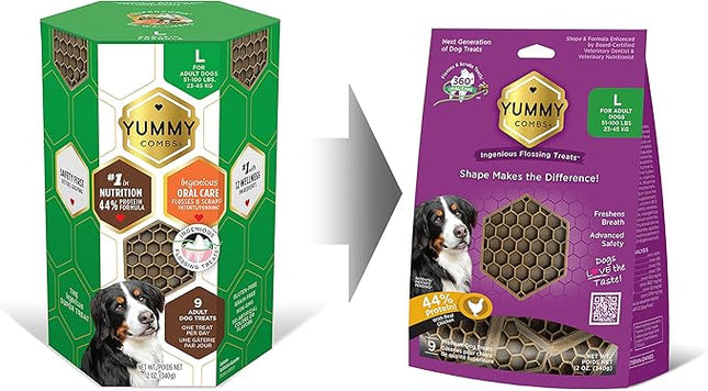 Yummy Combs Dental Treats for Dogs | Old Version | Dental Dog Treats for Large Dogs (24oz, 18 Count)