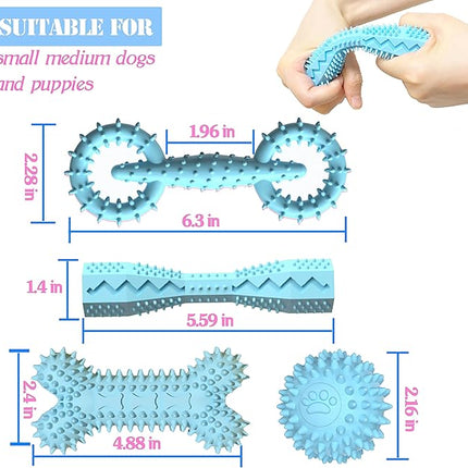 4 Pack Puppy Teething Toys 0-6 Months Puppy Chew Toys for Teething Cute Small Dog Toy Soft Rubber Toy for Puppies(Blue)