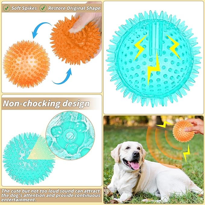 18 Pcs 3.5 in Squeaky Dog Toy Balls Dog Chew Toy for Teething Durable High Bounce TPR Fetch Spike Balls 9 Colors Water Toy for Small Medium Large Dog Aggressive Chewers Clean Teeth and Training