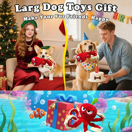 Squeaky Dog Toys Octopus -Plush Stuffed Dog Chew Toys with Soft Fabric for Small Medium and Large Dogs,Interactive Tug of War Puppy Toys to Keep Them Busy