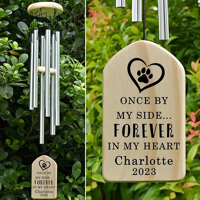 Dog Memorial Gifts, Jocidea Personalized Pet Memorial Wind Chime, Loss of Dog Sympathy Gift, Pet Remembrance Gifts, in Memory of Dog Cat, Loss of Pet - Paw Print with Heart