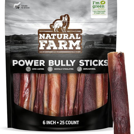 Natural Farm Power Bully Sticks Dog Chews (6”, 25-Pack), 2-in-1 Power Chews: Premium Beef Cheek Wrapped in Beef Pizzle, Long-Lasting, Great Dog Dental Treats for Small, Medium & Large Dogs