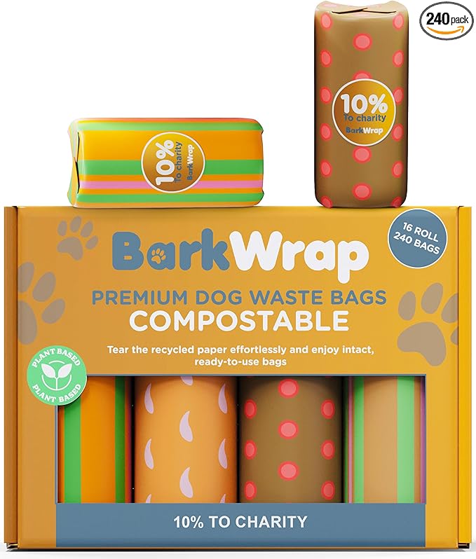 240 Biodegradable Dog Poop Bags Rolls Extra Thick Compostable Waste Doggie Pet Bulk Leak-Proof Bag - 100% Certified Home with Beautiful Colorful Design and Easy Open Compliant 10% To Charity
