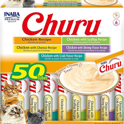 INABA Churu Cat Treats, Grain-Free, Creamy Purée Cat Treat/Topper, Chicken Variety