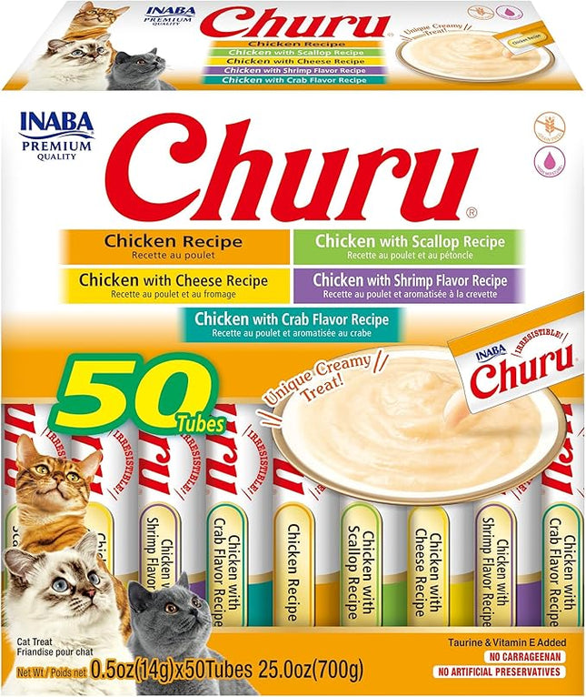 INABA Churu Cat Treats, Grain-Free, Creamy Purée Cat Treat/Topper, Chicken Variety