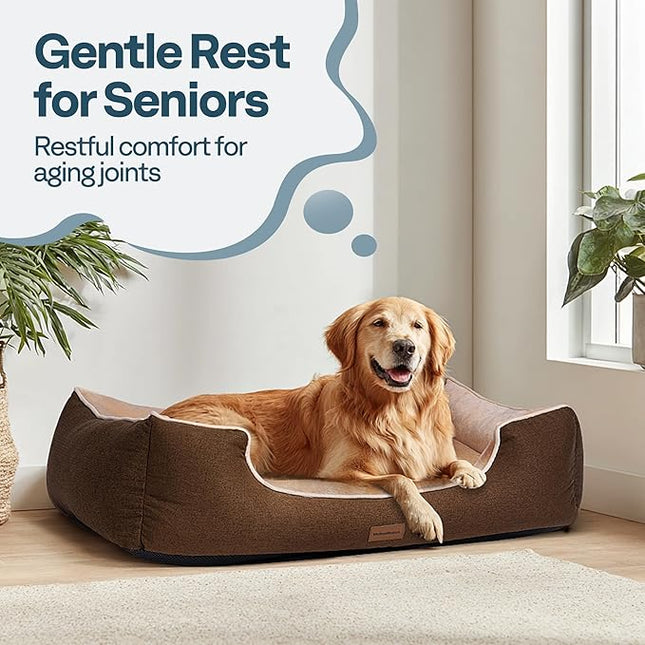 Large Orthopedic Dog Bed 44" Washable with Removable Cover, Waterproof & Non-Slip Base, Year-Round Comfort with Cooling/Warming, Dual-Layer Interior Padding for Support and Softness, Brown