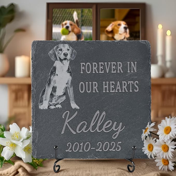 Pet Memorial Stone, Dog Memorial Stone, Dog Memorial Gifts for Loss of Dog, Pet Memorial Gifts, Loss of Pet Sympathy Gift, in Loving Memory Pet - Forever in Our Hearts - Square