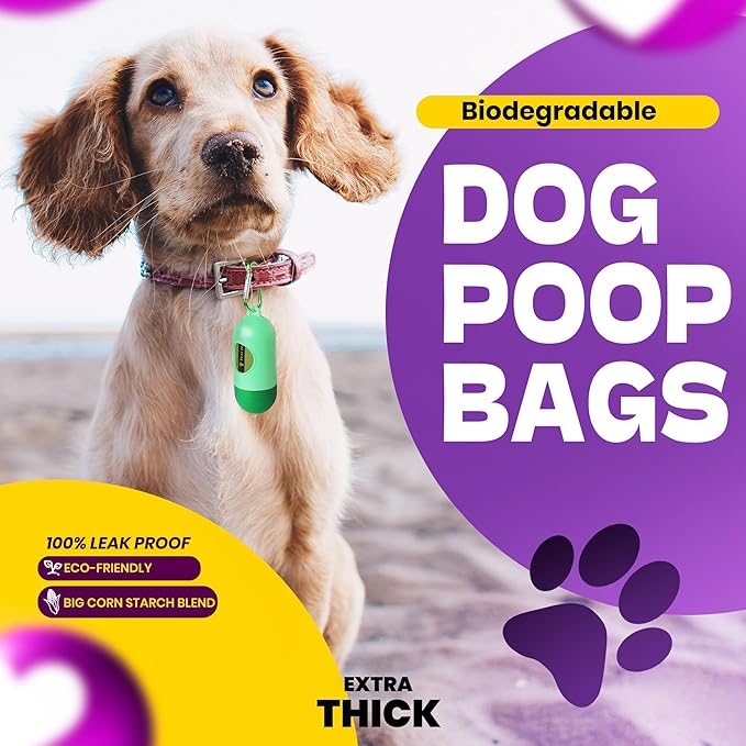 Dog Poop Bags-150 Counts with Holder (10 Rolls), Biodegradable Poop Bags, Eco-Friendly and Easy to Open, Thick Dog Waste Bags (Green)