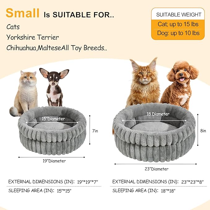 Cat Bed Kitten Bed, Washable Round Cat Beds for Indoor Cats, Super Soft Plush Faux Fur Pet Bed for Puppy and Kitten with Anti-Slip Bottom Medium
