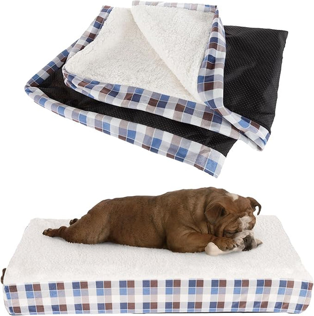 Dog Bed Replacement Cover ? Medium Pet Duvet with Sherpa Top, Non-Slip Bottom - Dog Bed Washable Removable Cover by PETMAKER (Brown/Blue Plaid)
