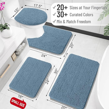OLANLY Toilet Rugs U-Shaped 24x20, Extra Soft Absorbent Chenille Contour Bathroom Rugs for Toilet, Dry Quickly, Machine Washable, Non-Slip Bath Mat, Airy Blue