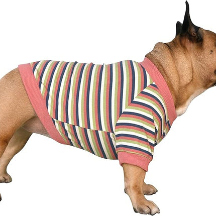 iChoue English Bulldog High Stretchy Breathable Summer Cooling T Shirts Vest Clothes for Medium Dogs Large French Frenchie Pug English Pitbull Boston Terrier Light Red Stripe - XXLarge