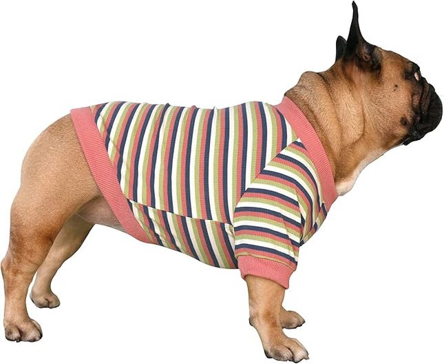 iChoue English Bulldog High Stretchy Breathable Summer Cooling T Shirts Vest Clothes for Medium Dogs Large French Frenchie Pug English Pitbull Boston Terrier Light Red Stripe - XXLarge