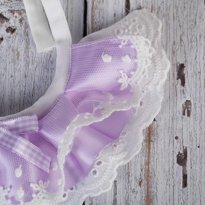 2PCS Dog Cat Collar Water Drop Pearl Bow Lace Pet Bib Cute Scarfs Necklace Neck Strap for Pet Costume Supplies Purple XS