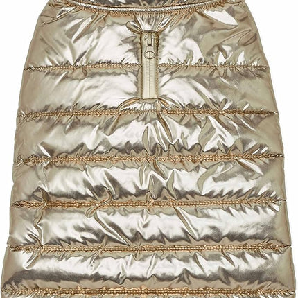 Blueberry Pet Cozy & Comfy Windproof Lightweight Quilted Fall Winter Glossy Dog Puffer Jacket in Gold, Back Length 18.5", Size 18, Warm Coat for Large Dogs
