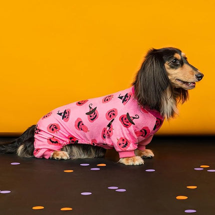 Fitwarm Halloween Jack O Lantern Dog Pajamas, Funny Costumes for Small Dogs Girl, Pet Outfit, Pink, Black, XL