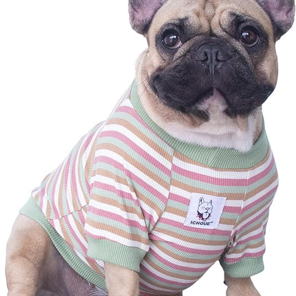iChoue English Bulldog High Stretchy Breathable Summer Cooling T Shirts Vest Clothes for Medium Dogs Large French Frenchie Pug English Pitbull Boston Terrier Light Green Stripe - XXLarge
