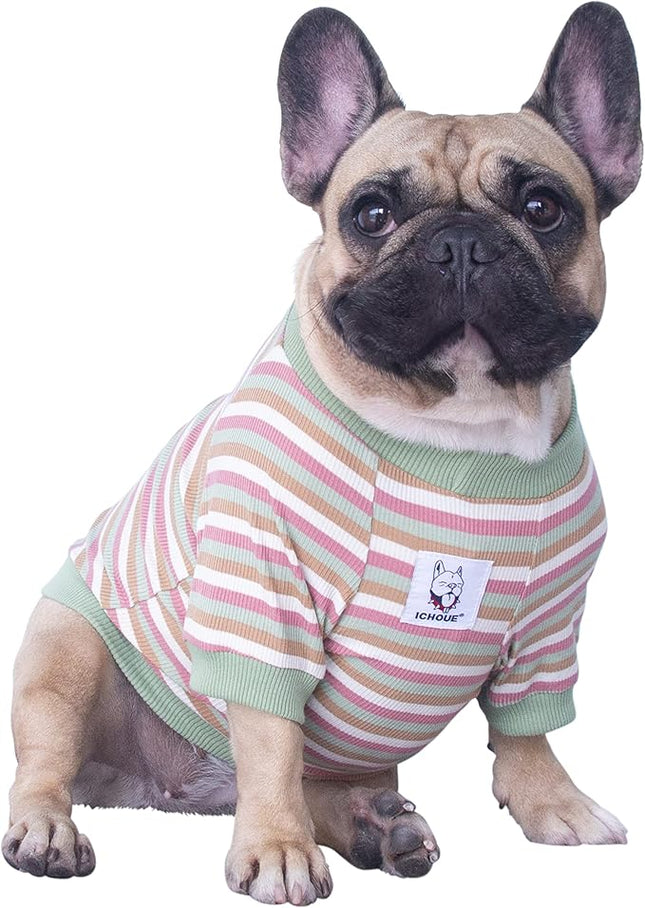 iChoue English Bulldog High Stretchy Breathable Summer Cooling T Shirts Vest Clothes for Medium Dogs Large French Frenchie Pug English Pitbull Boston Terrier Light Green Stripe - XXLarge