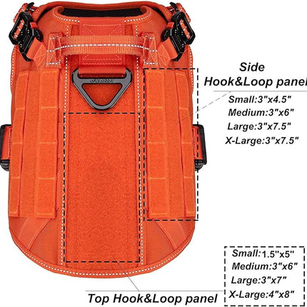 ICEFANG Tactical Dog Harness, Medium Size,2X Metal Buckle,Working Dog MOLLE Vest with Handle,No Pulling Front Leash Clip,Hook and Loop Panel (Orange,M (Pack of 1))