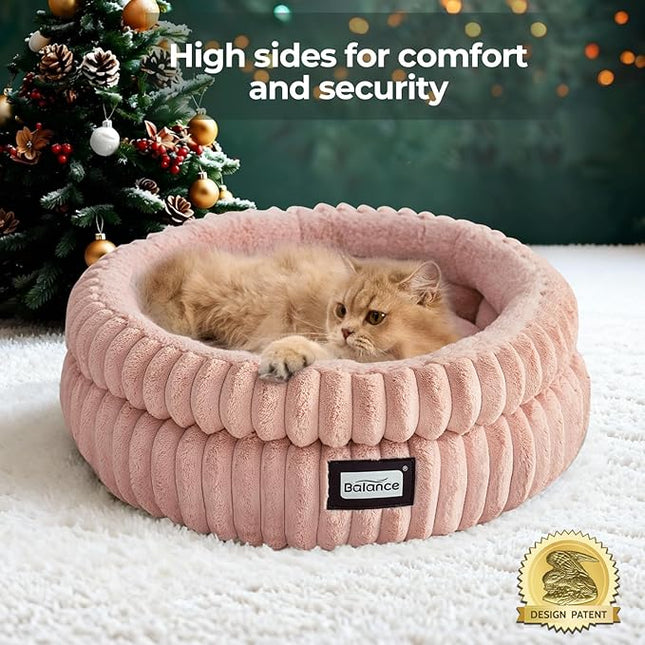BALANCE Cat Bed Kitten Bed, Washable Round Cat Beds for Indoor Cats,Super Soft Plush Faux Fur Pet Bed for Puppy and Kitten with Anti-Slip Bottom