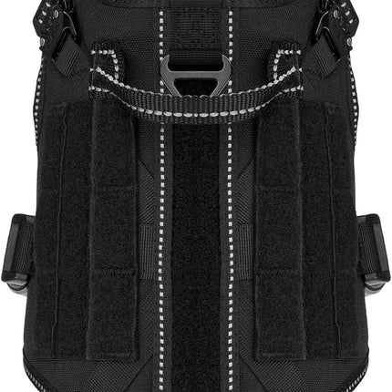 ICEFANG Tactical Dog Harness, Small Size,2X Metal Buckle,Working Dog MOLLE Vest with Handle,No Pulling Front Leash Clip,Hook and Loop Panel (Black,S (Pack of 1))