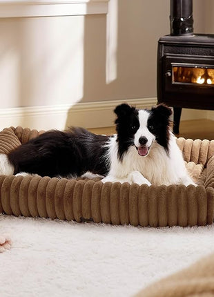 Bedsure Cute Dog Bed for Extra Large Dogs - Washable Furry Puppy Beds, Rectangle Orthopedic XL Pet Beds with Removable Zipper Cover, 43x30x8inches, Camel Brown