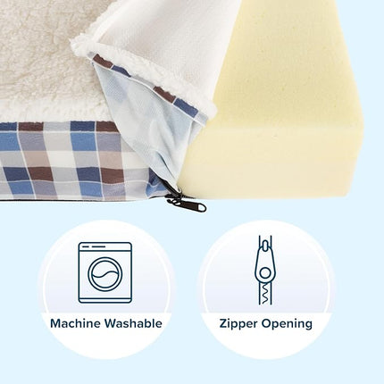 Dog Bed Replacement Cover ? Medium Pet Duvet with Sherpa Top, Non-Slip Bottom - Dog Bed Washable Removable Cover by PETMAKER (Brown/Blue Plaid)