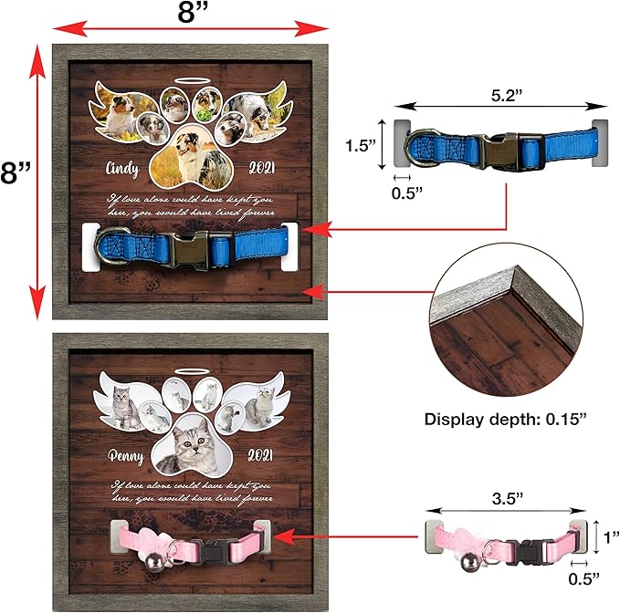Personalized Dog Picture Frame Collar Keepsake Bereavement Gift Wood Frame Deceased Pet Memorial Frames Grieving Pet Passing Away Picture Upload Meaningful Quotes Keepsakes