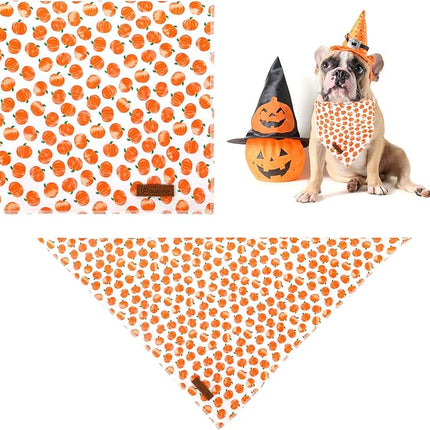 Halloween Pumpkin Dog Bandana, Halloween Triangle Bid Scarf with Pumpkin Pattern, Cotton Pet Kerchief for Girl Boy Dogs or Cats, Cute Puppy Bandana Fancy for Dogs