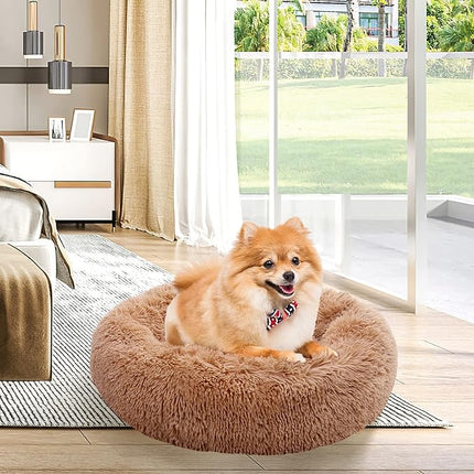 NOYAL Calming Donut Dog Bed for Small to Medium Dogs & Cats - Plush Faux Fur Anti-Anxiety Pet Bed with Machine Washable Cover & Non-Slip Base