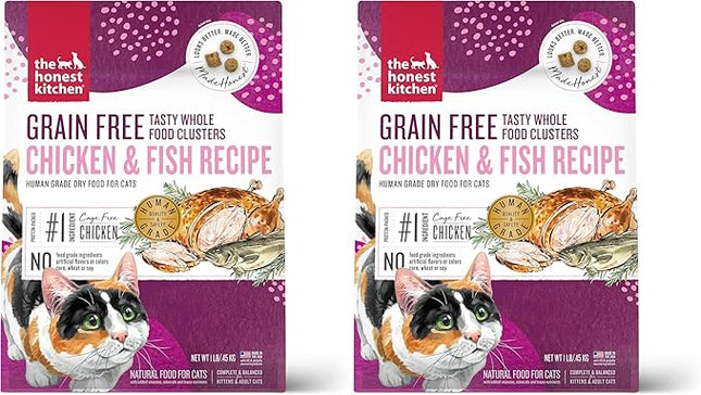 The Honest Kitchen Whole Food Clusters Grain Free Chicken & Fish Dry Cat Food, 1 lb Trial Pouch (Pack of 2)