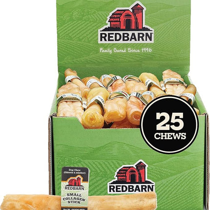 Redbarn Pet Products Natural Small Collagen Sticks for Dogs - Long Lasting Alternative to Traditional Rawhide & Bully - Supports Joint, Skin, & Coat Health - Case of 25