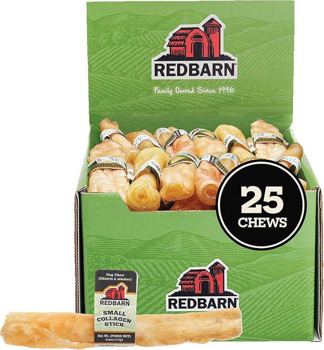 Redbarn Pet Products Natural Small Collagen Sticks for Dogs - Long Lasting Alternative to Traditional Rawhide & Bully - Supports Joint, Skin, & Coat Health - Case of 25