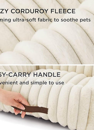 Bedsure Cute Dog Bed for Extra Large Dogs - Washable Furry XL Pet Beds, Rectangle Orthopedic Corduroy Fleece Pet Beds with Removable Zipper Cover, 43x30x8inches, Cream
