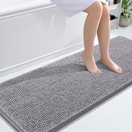 OLANLY Bathroom Rugs 59x24, Extra Soft Absorbent Chenille Bath Rugs, Rubber Backing Quick Dry, Machine Washable Bath Mats for Bathroom Floor, Tub and Shower, Home Decor Accessories, Grey