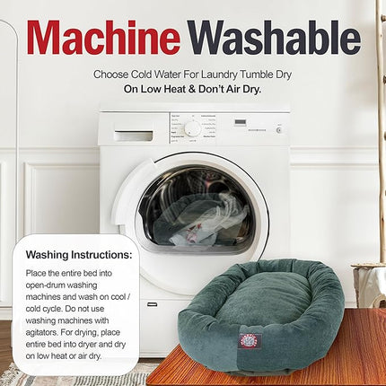 Majestic Pet 24 Inch Micro Velvet Calming Dog Bed Washable – Cozy Soft Round Dog Bed with Spine for Head Support - Fluffy Donut Puppy Mat 24x19x7 (inch) Small – Azure (2025)