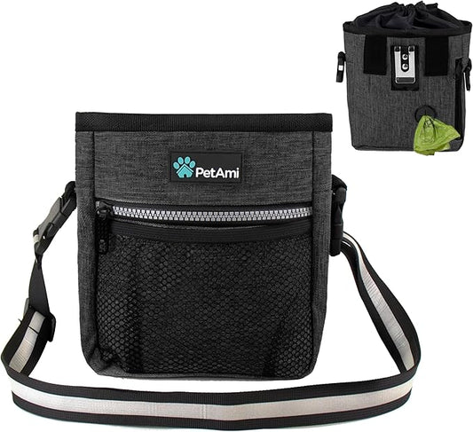 PetAmi Dog Treat Pouch, Pet Treat Pouch for Training, Dog Walking Bag Holder for Kibbles, Pet Food Toy, Dog Trainer Essentials Supplies, Poop Bag Dispenser, 3 Ways to Wear (Charcoal)